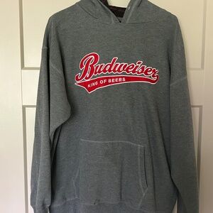 Vintage Gray Budweiser Hooded Sweatshirt Large